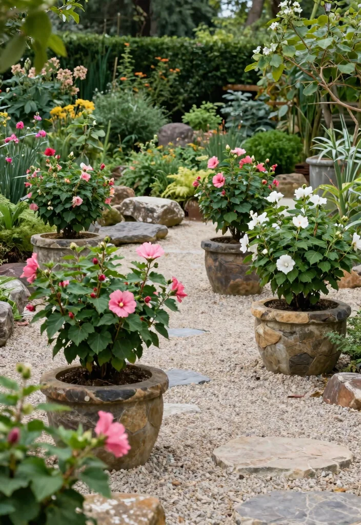 10 Hibiscus Planter Ideas for Tropical Outdoor Style 7. Stone and Gravel Planters 0