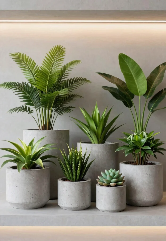 10 Indoor Planter Box Ideas for Stylish Green Interiors 2. Minimalist Concrete Planters 0