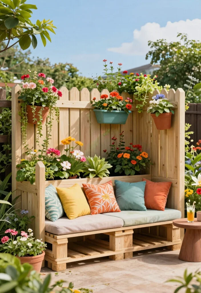 10 Pallet Fence Ideas for Affordable DIY Outdoor Projects 3. Pallet Garden Bench Fence Combo 0