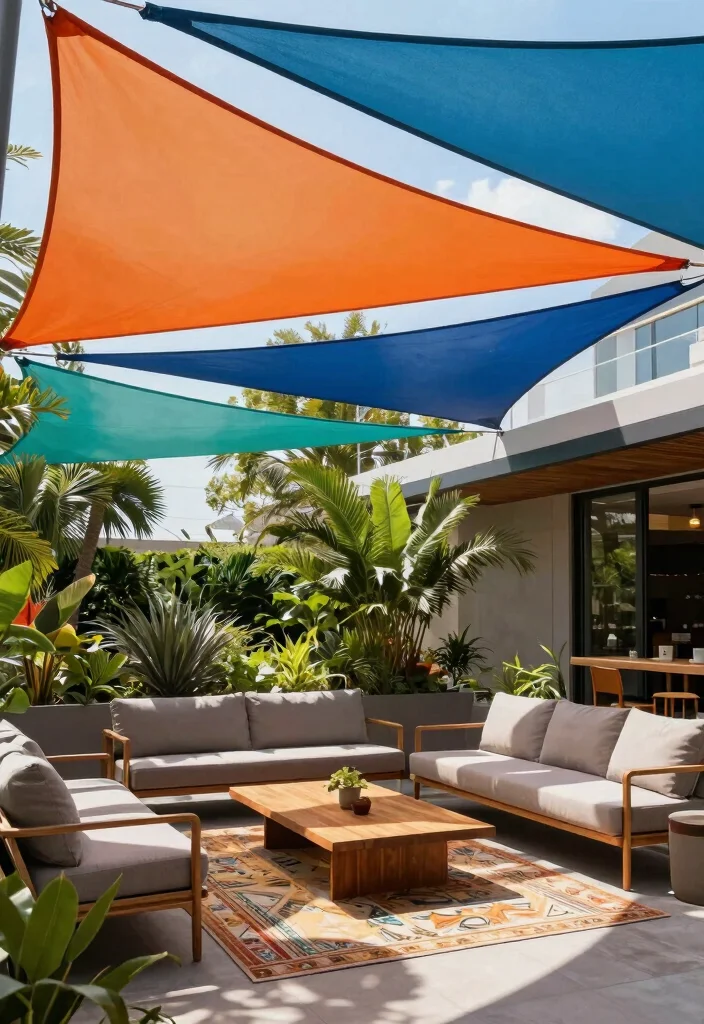 10 Patio Awning Ideas for Flexible Shade Solutions 2. Sail Awnings for a Contemporary Look 0