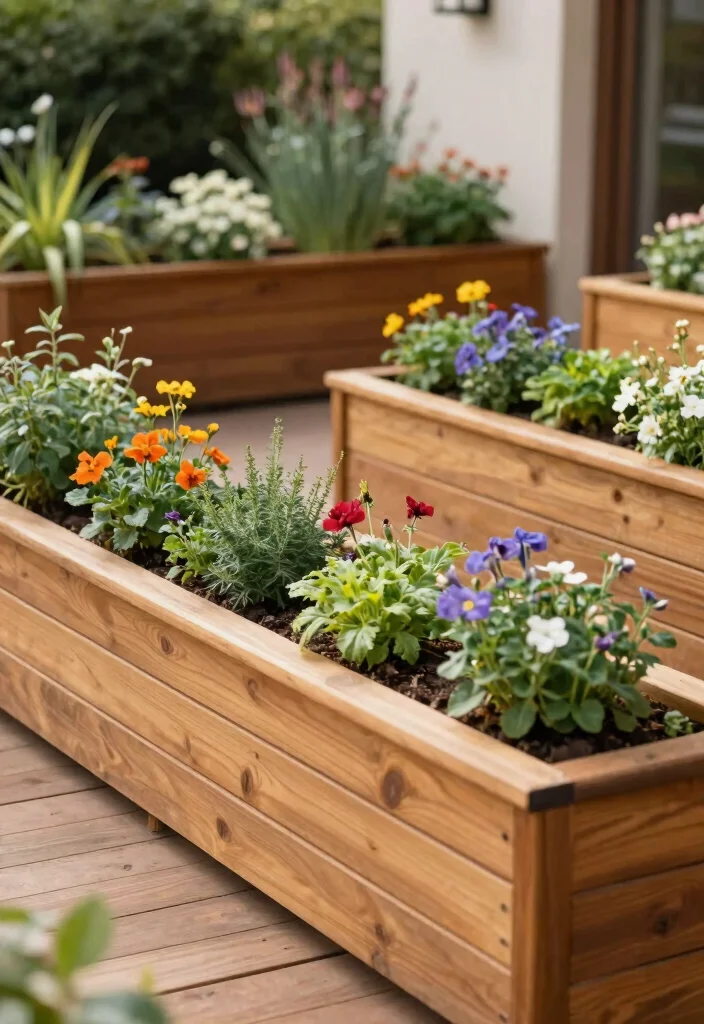 10 Patio Edging Ideas for Clean Defined Borders 10. Elevated Wooden Planters 0