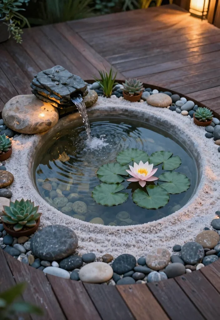 10 Patio Pond Ideas for a Unique Backyard Feature 1. Mini Zen Garden Pond 0