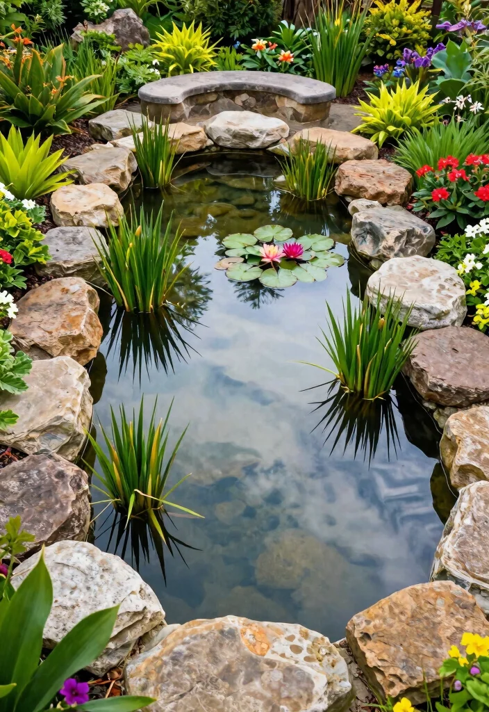 10 Patio Pond Ideas for a Unique Backyard Feature 5. Elegant Stone Pond 0