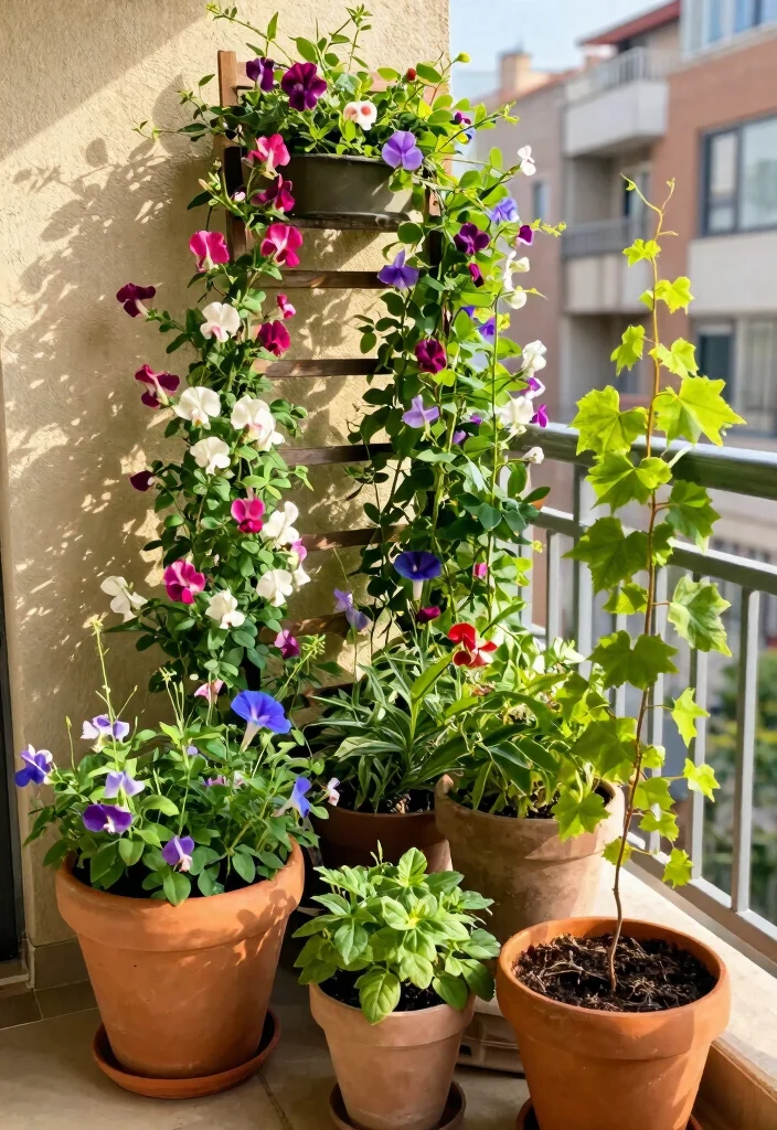 10 Planter Filler Ideas for Large Pots That Look Full 7. Colorful Climbing Companions 0