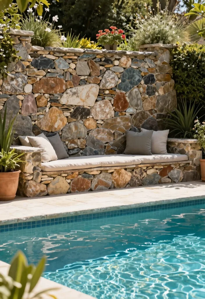 10 Pool Fence Ideas That Are Safe and Visually Appealing 36 10 Pool Fence Ideas That Are Safe and Visually Appealing 6. Stone Wall Fences Rustic Elegance 0