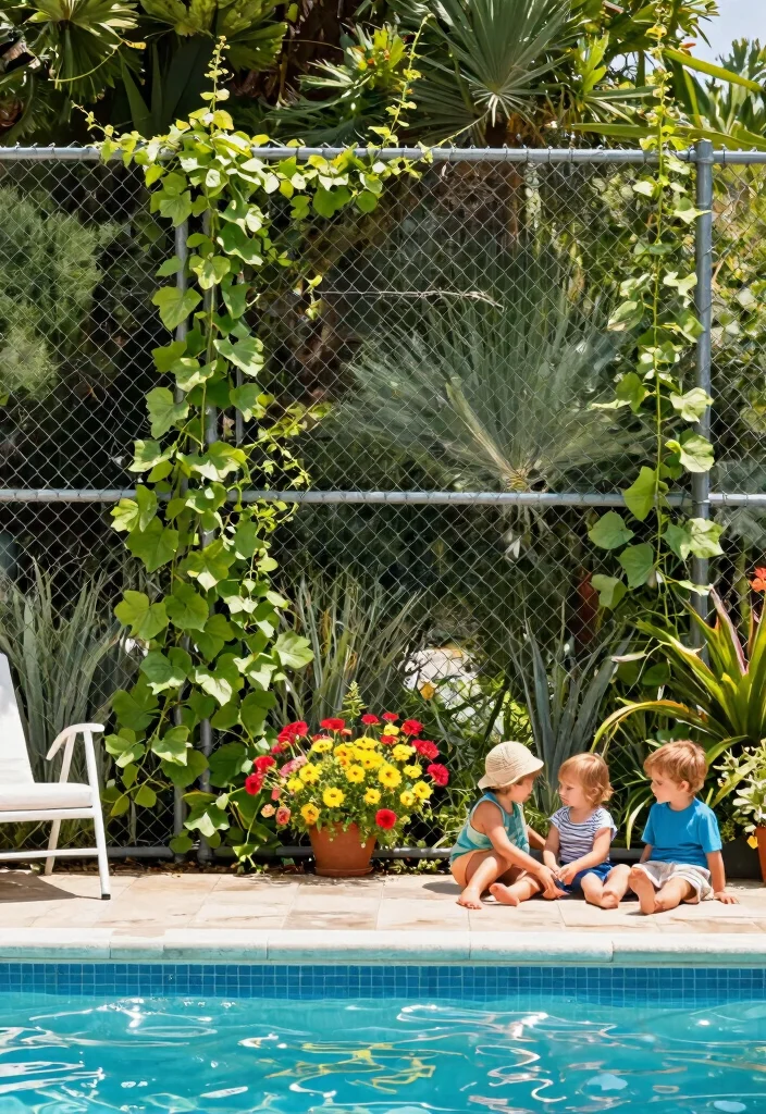 10 Pool Fence Ideas That Are Safe and Visually Appealing 49 10 Pool Fence Ideas That Are Safe and Visually Appealing 9. Chain Link with Landscaping Practical and Stylish 0
