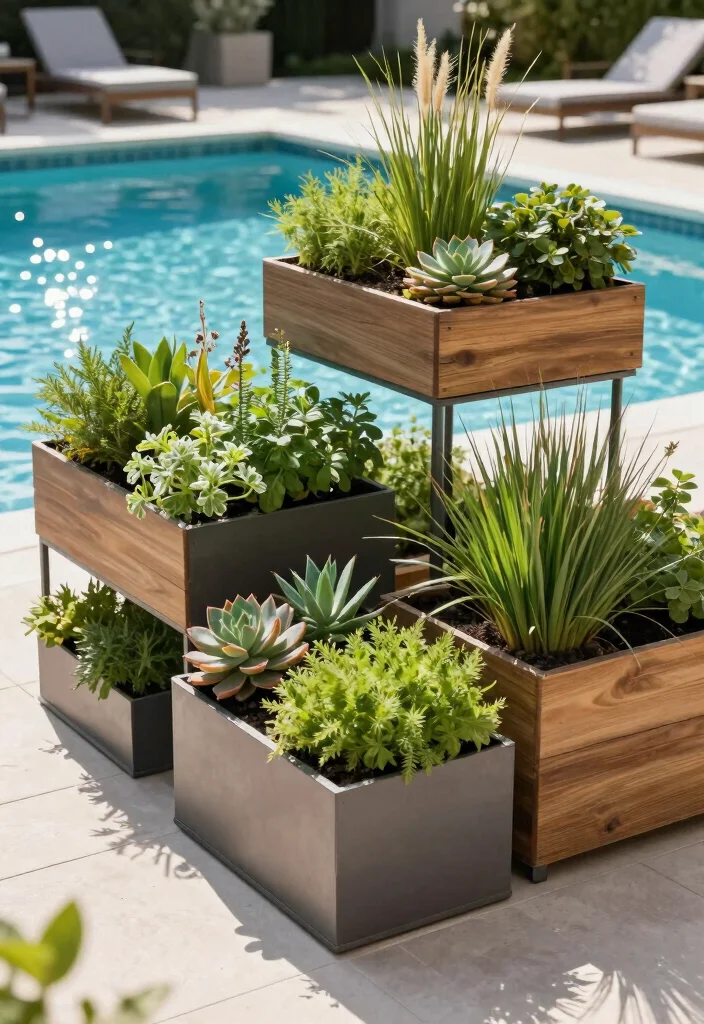 10 Pool Planter Ideas to Soften Hardscape Areas 1. Elevated Planters for a Touch of Elegance 0