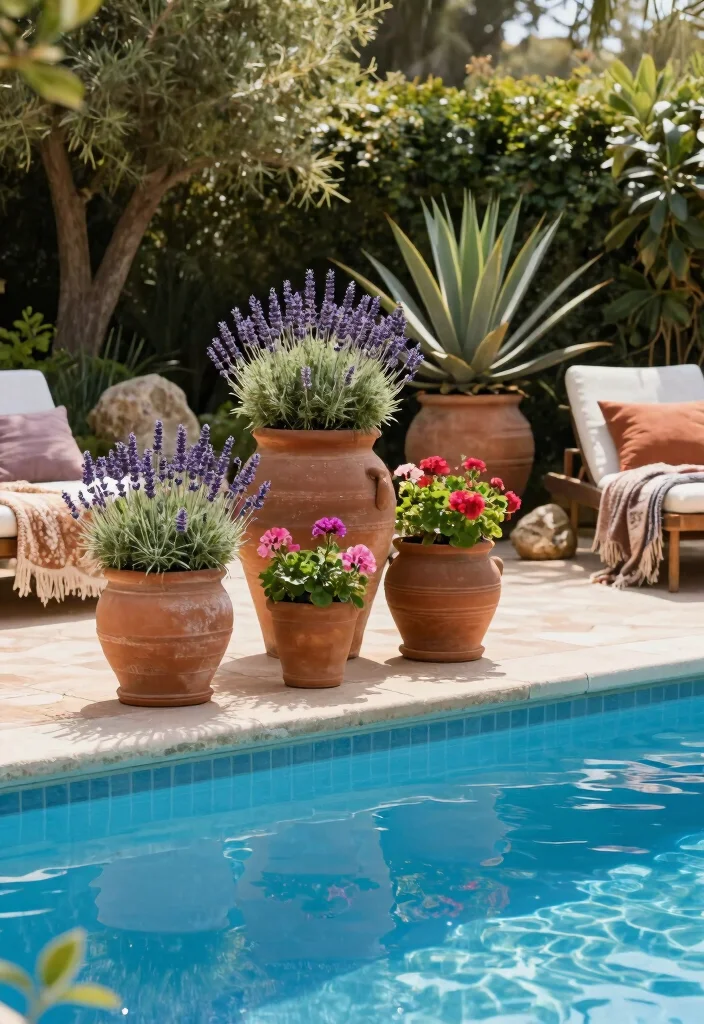 10 Pool Planter Ideas to Soften Hardscape Areas 3. Terracotta Pots for Rustic Charm 0