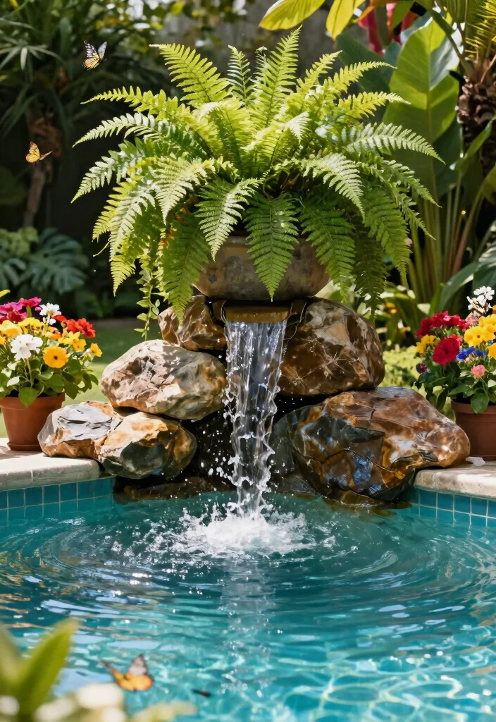 10 Pool Planter Ideas to Soften Hardscape Areas 4. Water Feature Planters for Serenity 0