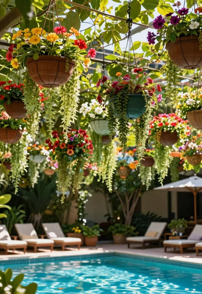 10 Pool Planter Ideas to Soften Hardscape Areas 6. Hanging Planters for Vertical Interest 0