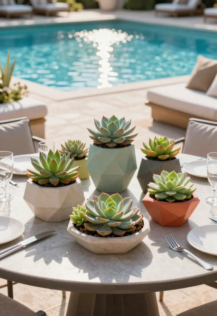 10 Pool Planter Ideas to Soften Hardscape Areas 7. Succulent Arrangements for Minimalist Appeal 0