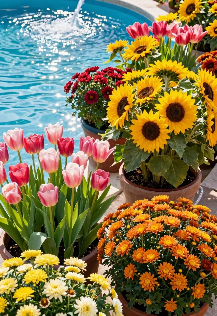 10 Poolside Planter Ideas for a Resort Style Look 10. Seasonal Color Splashes 0