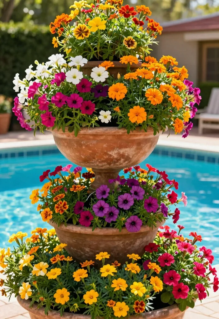10 Poolside Planter Ideas for a Resort Style Look 2. Colorful Annuals 0