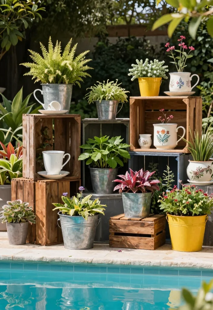 10 Poolside Planter Ideas for a Resort Style Look 8. Repurposed Containers 0
