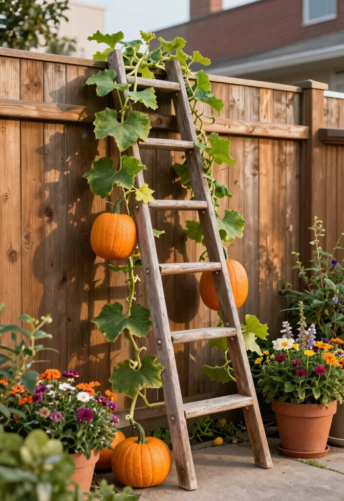 10 Pumpkin Trellis Ideas for Space Saving Vegetable Growing 3 10 Pumpkin Trellis Ideas for Space Saving Vegetable Growing 3. Leaning Ladder Trellis for Style and Function 0