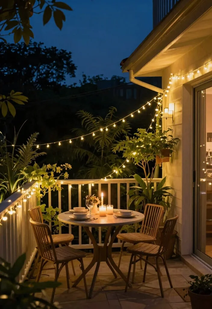 10 Small Apartment Patio Ideas That Maximize Space 3. Hang String Lights for Ambiance 0