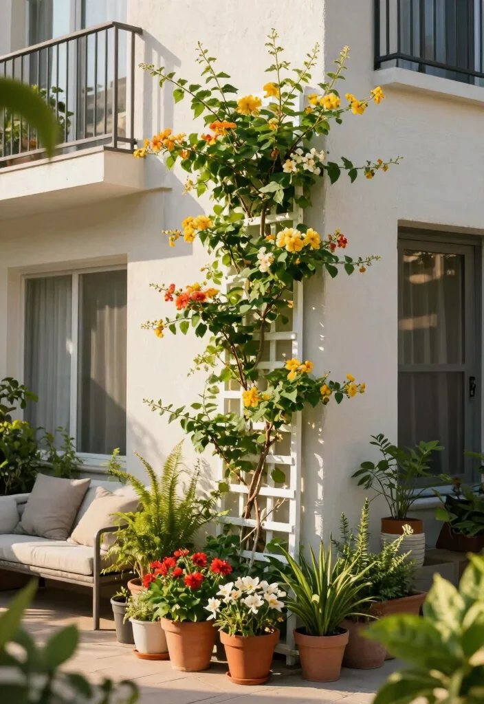 10 Small Apartment Patio Ideas That Maximize Space 5. Use Vertical Trellises for Climbing Plants 0