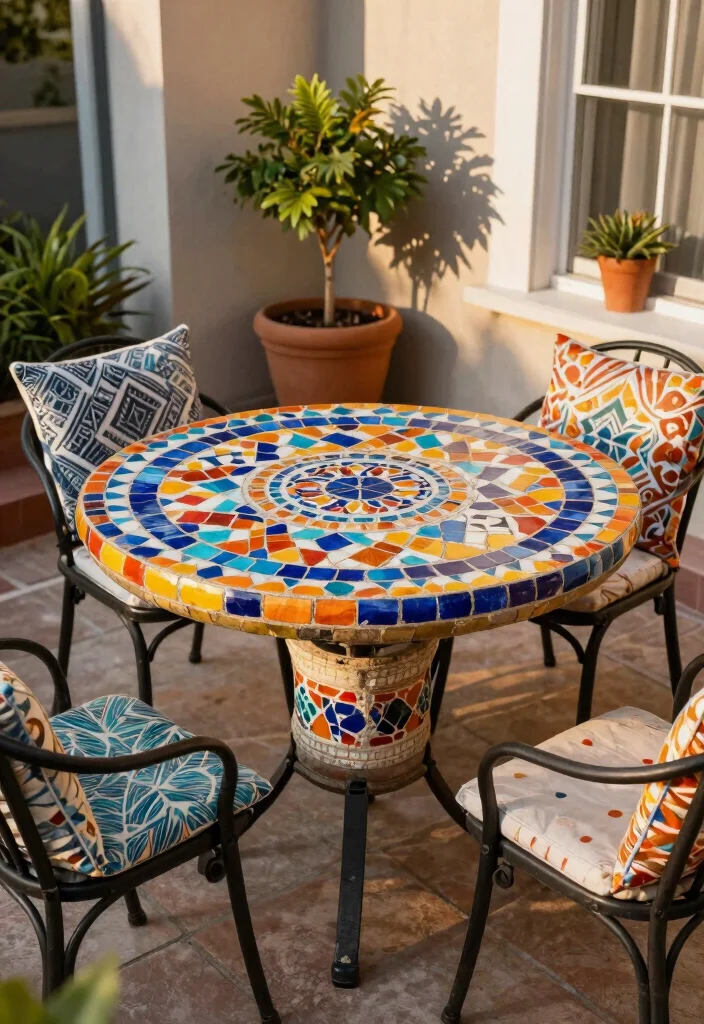10 Small Apartment Patio Ideas That Maximize Space 6. Add a Mosaic Table for Color and Charm 0