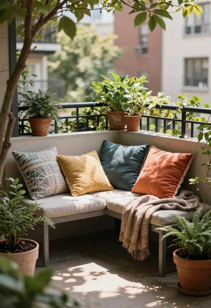 10 Small Apartment Patio Ideas That Maximize Space 9. Create Cozy Nooks with Cushions and Throws 0