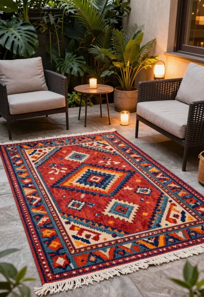 10 Small Patio Furniture Ideas That Save Space 10. Lightweight Outdoor Rugs 0