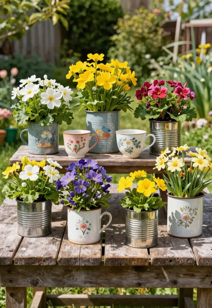 10 Spring Planter Ideas for Fresh Seasonal Color 7. Repurposed Containers Eco Friendly Style 0