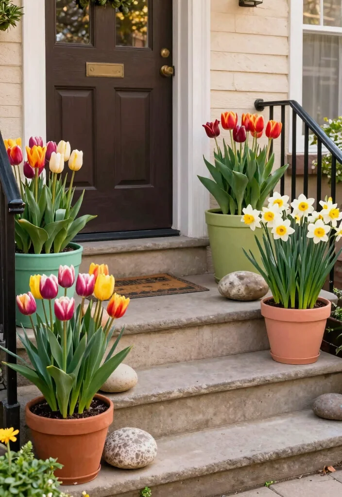 10 Spring Planter Ideas for Fresh Seasonal Color 9. Seasonal Color on the Front Steps 0