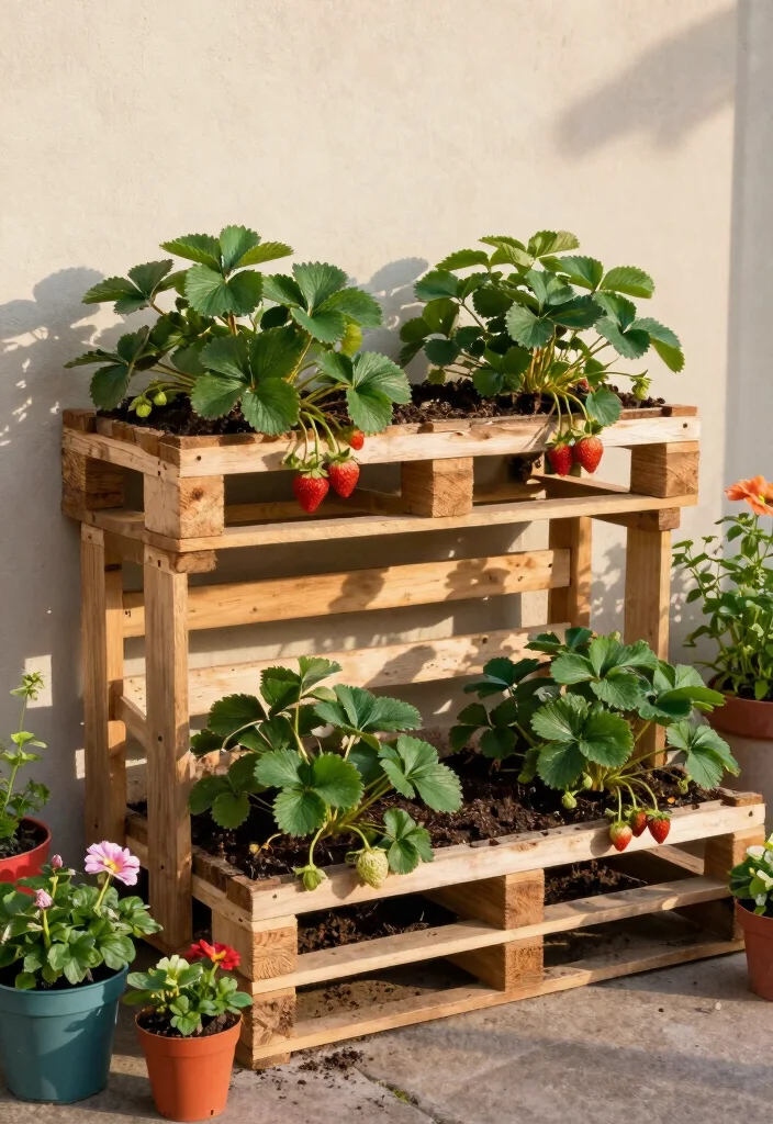 10 Strawberry Planter Ideas for Small Space Growing 1. Vertical Pallet Planter 0
