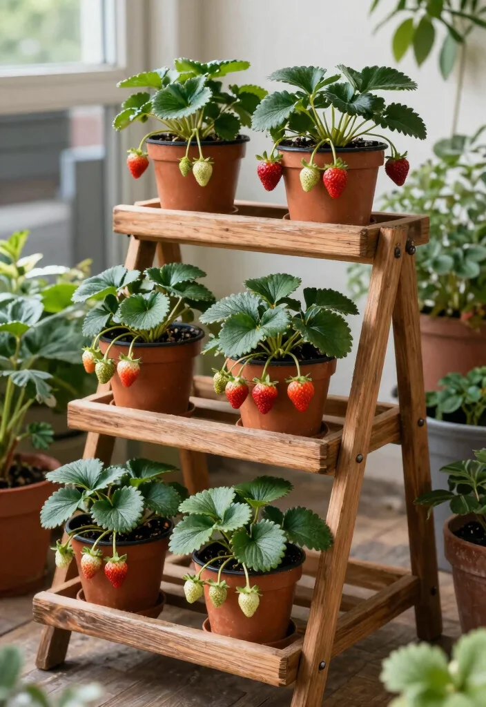 10 Strawberry Planter Ideas for Small Space Growing 6. Tiered Wooden Plant Stand 0