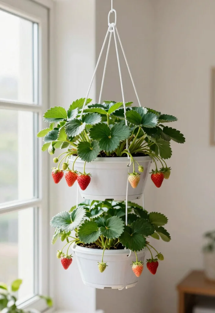 10 Strawberry Planter Ideas for Small Space Growing 8. Hanging Vertical Tower Planter 0