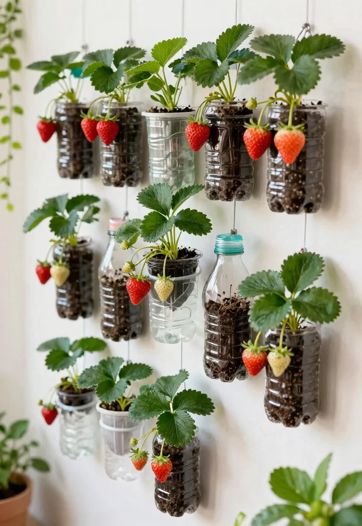 10 Strawberry Planter Ideas for Small Space Growing 9. Bottle Planters 0