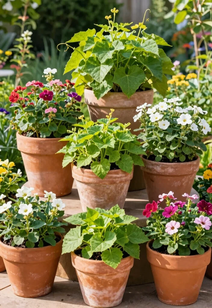 10 Sweet Potato Vine Planter Ideas for Trailing Color 7. Colorful Terracotta Pots 0