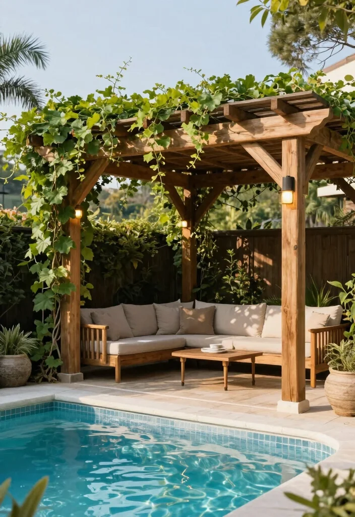 10 Swim Spa Backyard Ideas for Year Round Relaxation 5. Stylish Pergolas for Shade 0