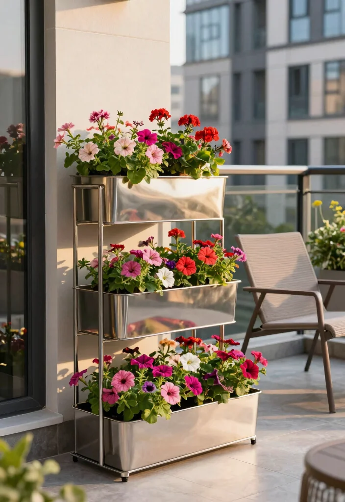 10 Three Tier Planter Ideas for Vertical Growing 12 10 Three Tier Planter Ideas for Vertical Growing 2. Sleek Metal Tiered Planters 0