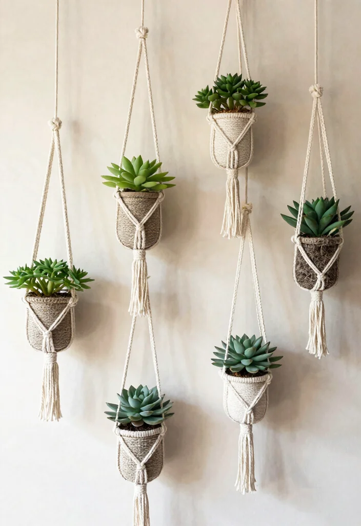 10 Unique Succulent Planter Ideas for Modern Displays 2. Hanging Macram Plant Holders 0
