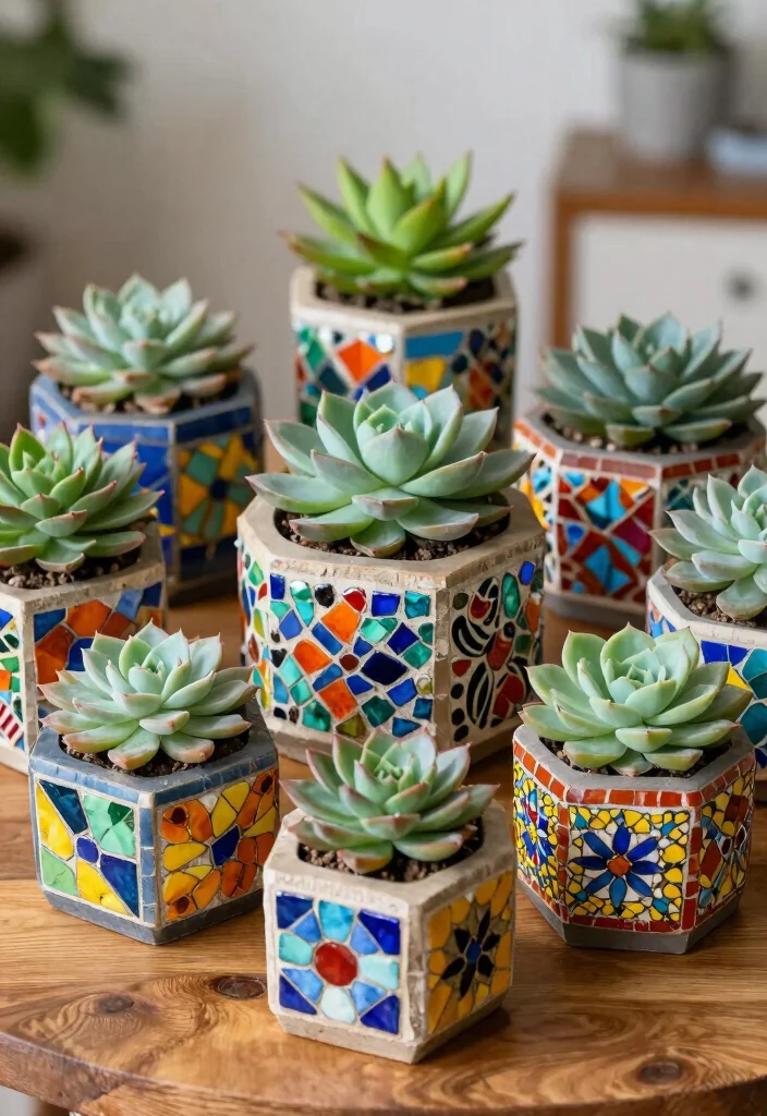 10 Unique Succulent Planter Ideas for Modern Displays 9. Artistic Mosaic Planters 0
