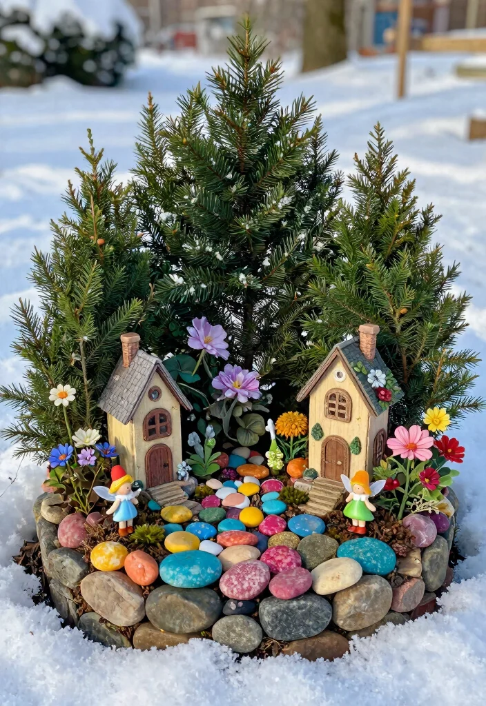 10 Winter Outdoor Planter Ideas for Cold Season Style 8. Whimsical Fairy Garden Planters 0