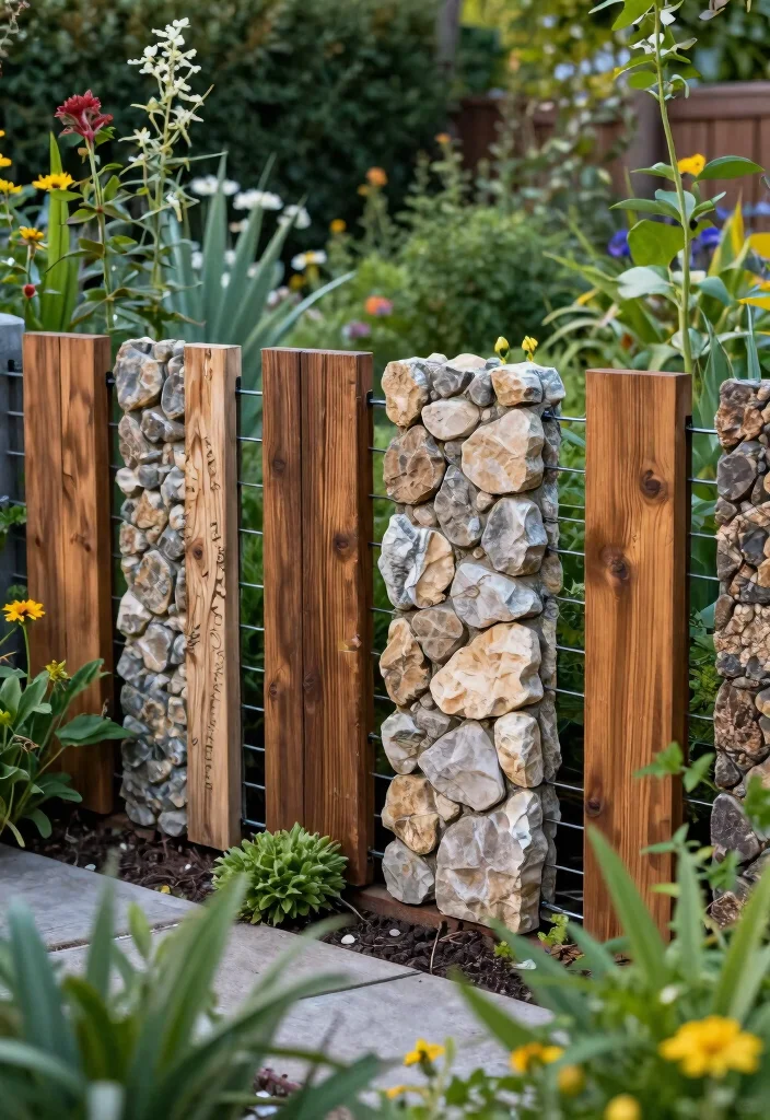 10 Wood and Wire Fence Ideas for Rustic Garden Charm 10. Mixed Material Fence 0