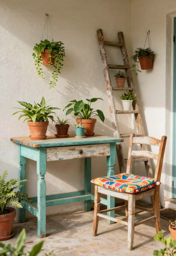 12 Apartment Patio Decorating Ideas That Save Space 9. Upcycled Furniture Finds 0