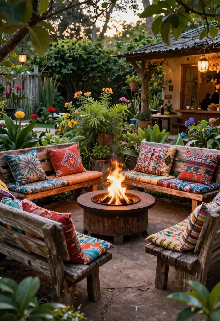 12 Backyard Fire Pit Lounge Area Ideas for Entertaining 1. Reclaimed Wood Seating 0