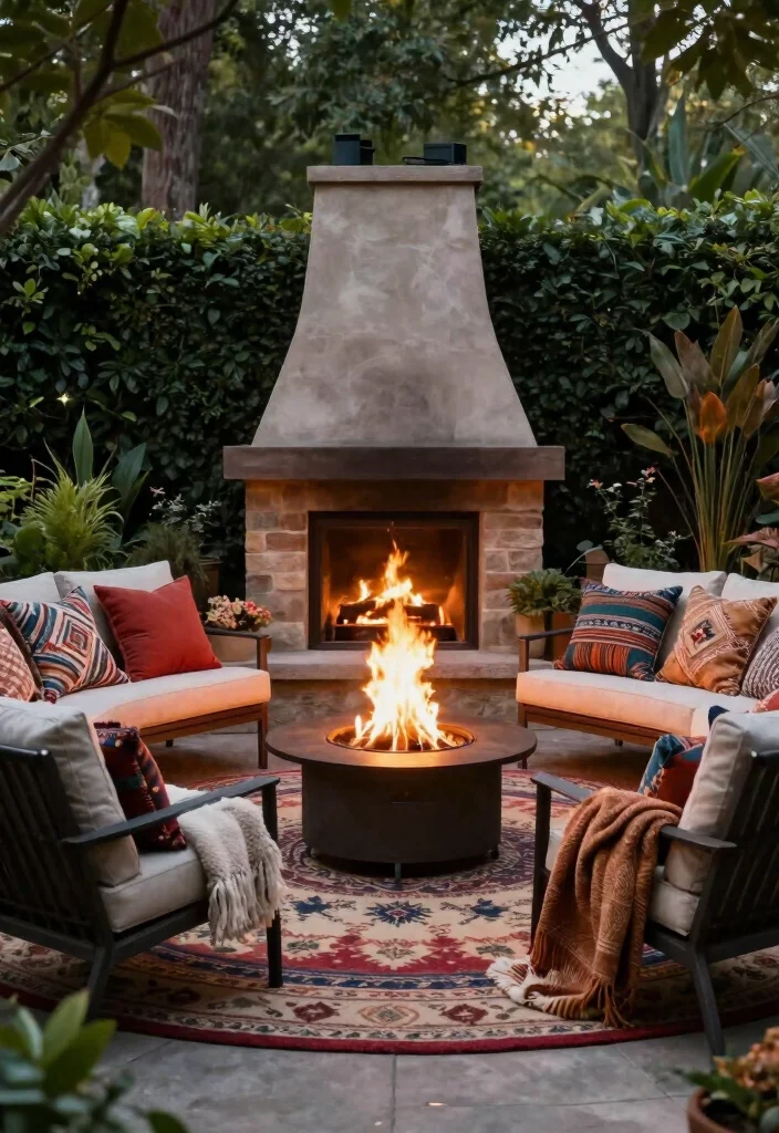12 Backyard Fire Pit Lounge Area Ideas for Entertaining 10. Cozy Textile Additions 0