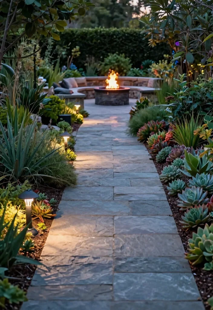 12 Backyard Fire Pit Lounge Area Ideas for Entertaining 3. Striking Stone Pathways 0