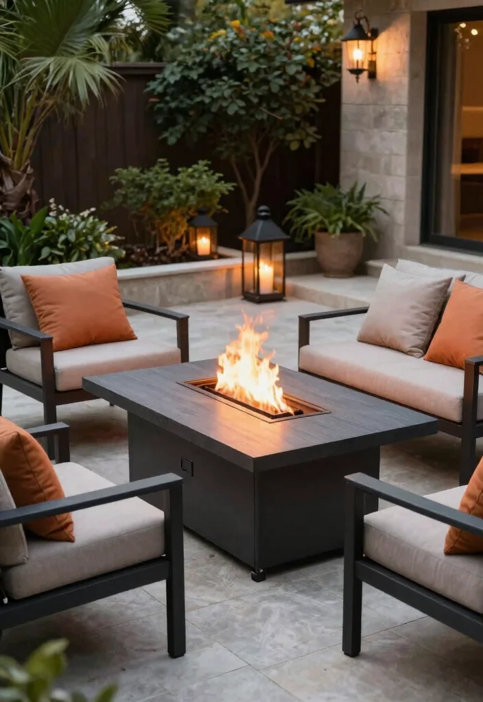 12 Backyard Fire Pit Lounge Area Ideas for Entertaining 4. Cozy Fire Pit Tables 0