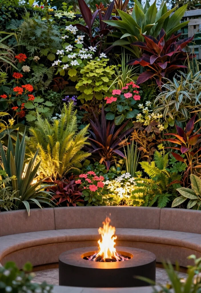 12 Backyard Fire Pit Lounge Area Ideas for Entertaining 5. Vertical Garden Backdrops 0
