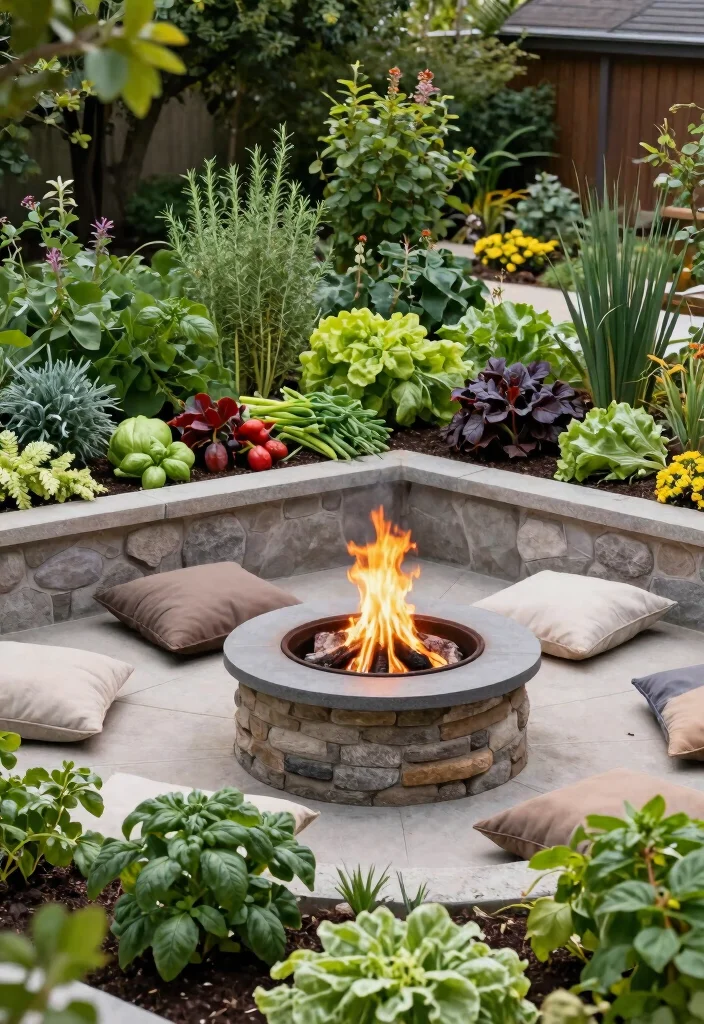 12 Backyard Fire Pit Lounge Area Ideas for Entertaining 7. Edible Landscaping 0