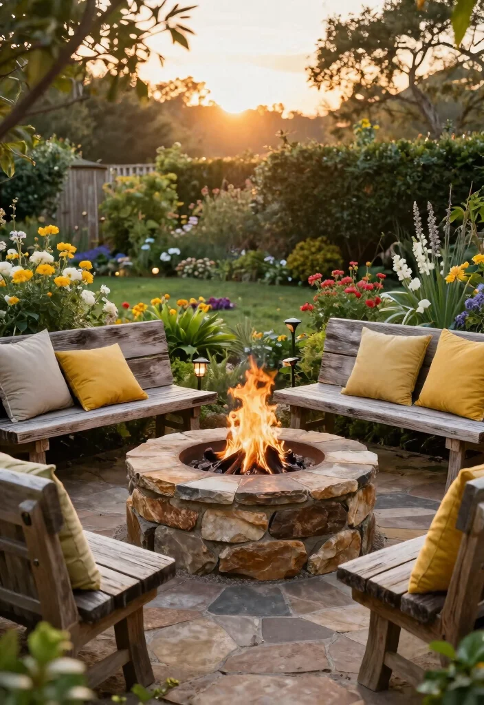 12 Backyard Firepit Ideas That Add Warmth and Style 1. Rustic Stone Fire Pit 0