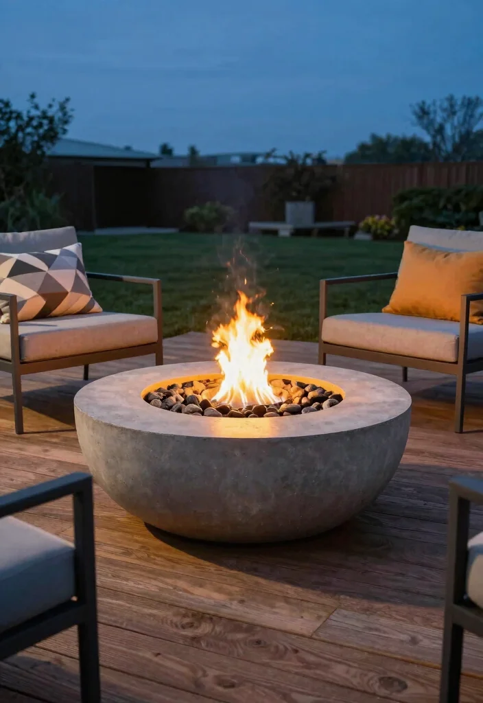 12 Backyard Firepit Ideas That Add Warmth and Style 2. Modern Concrete Fire Bowl 0