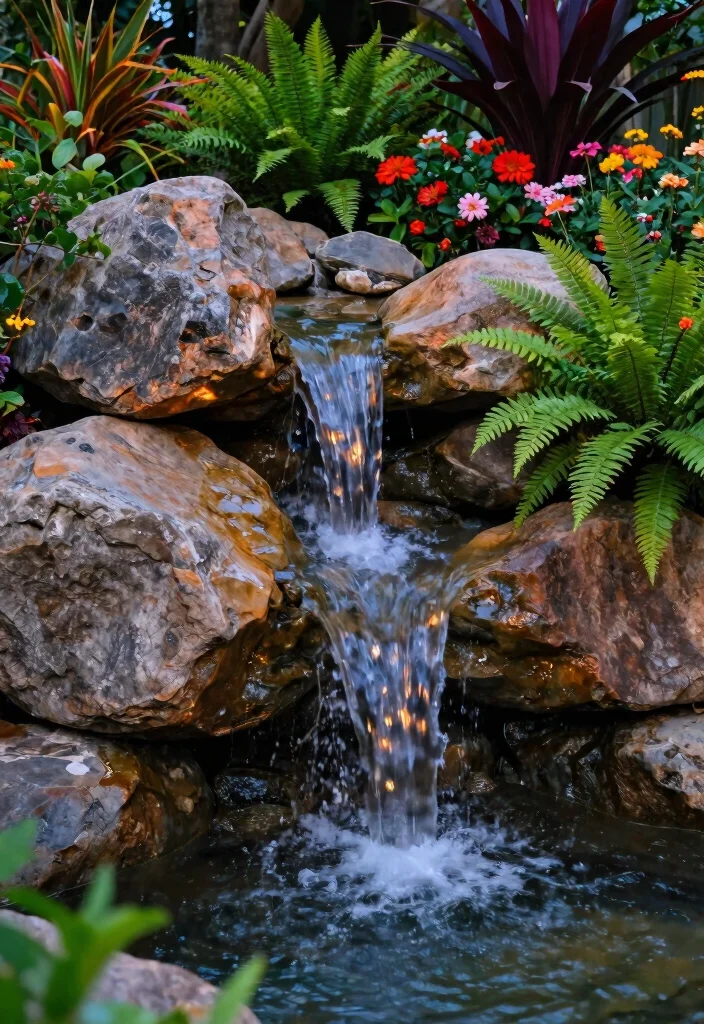 12 Backyard Fountain Ideas for Calm Sound and Movement 11. Rock Waterfall Fountain 0