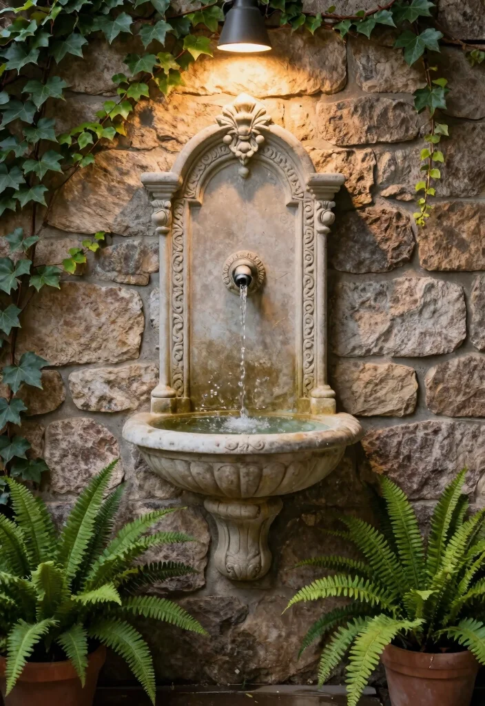 12 Backyard Fountain Ideas for Calm Sound and Movement 2. Wall Mounted Fountain 0