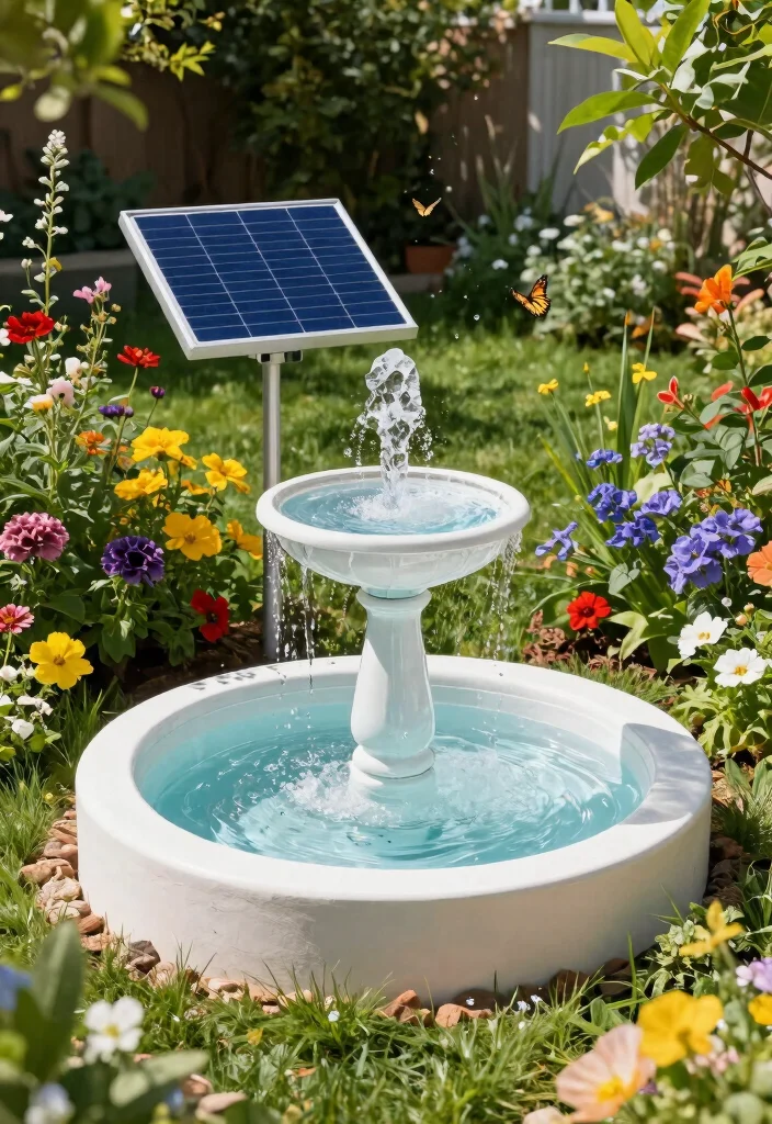 12 Backyard Fountain Ideas for Calm Sound and Movement 8. Solar Powered Fountain 0