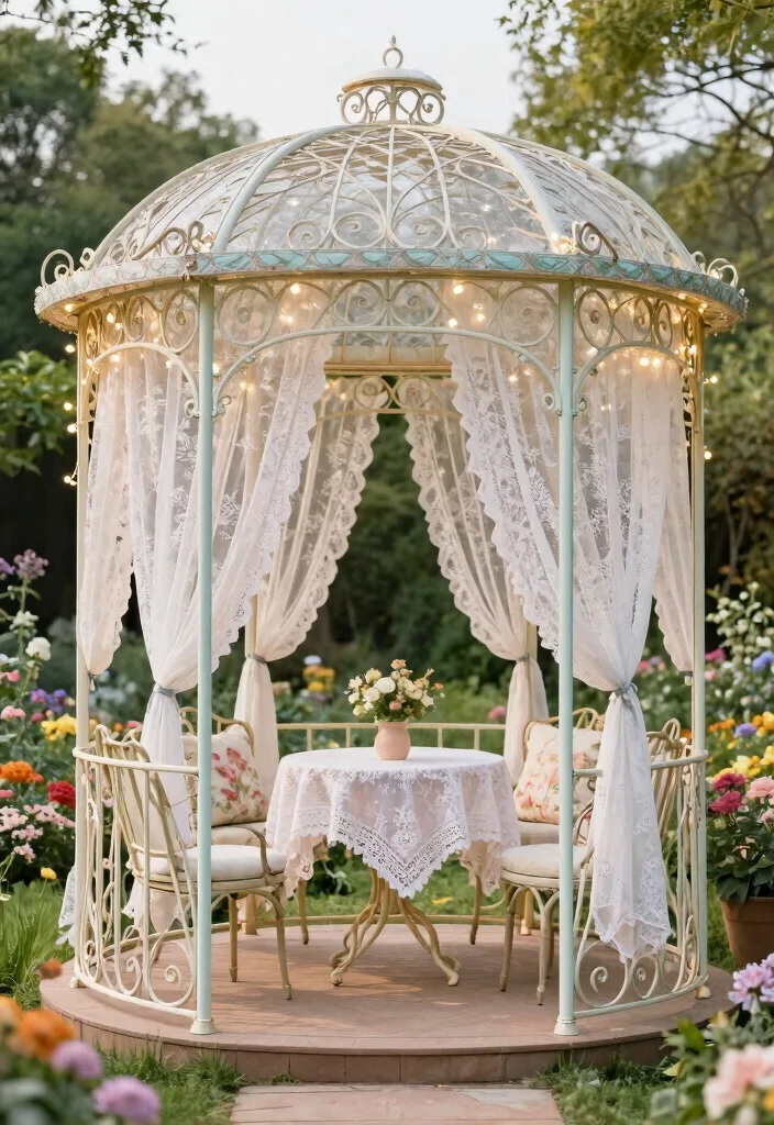 12 Backyard Gazebo Ideas for Shade Comfort and Entertaining 17 12 Backyard Gazebo Ideas for Shade Comfort and Entertaining 7. Vintage Chic Gazebo 0
